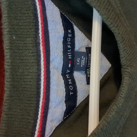 Tommy Hilfiger Pima Cotton Luxury V-Neck Sweater Forest Green Like new - Picture 2 of 5